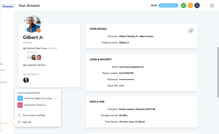 Your Jibble account dashboard