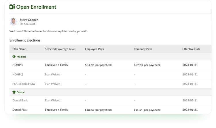 Screenshot of BambooHR Open Enrollment page