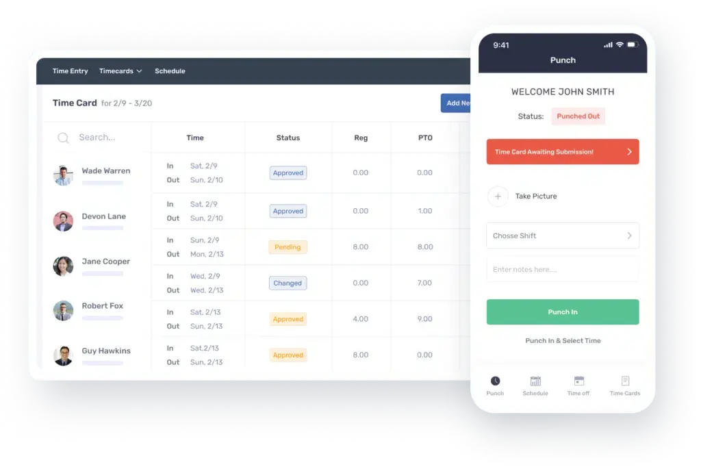 Interface do rastreador de horas para web e do rastreador de horas móvel do Buddy Punch