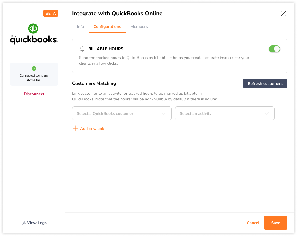Connecting QuickBooks customers in Jibble
