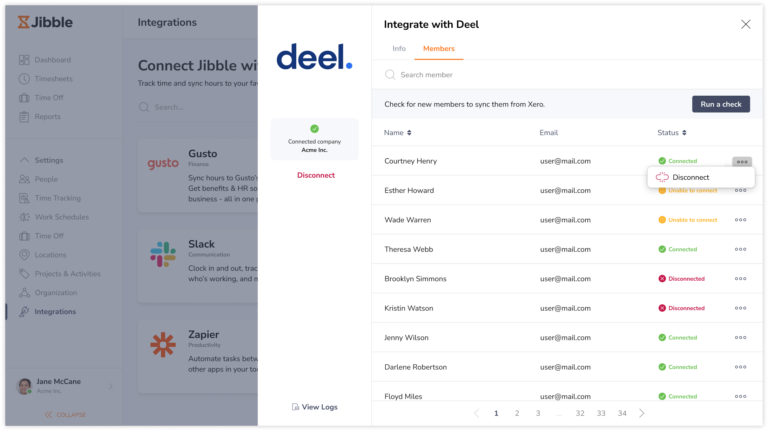 Disconnecting members from Deel integration