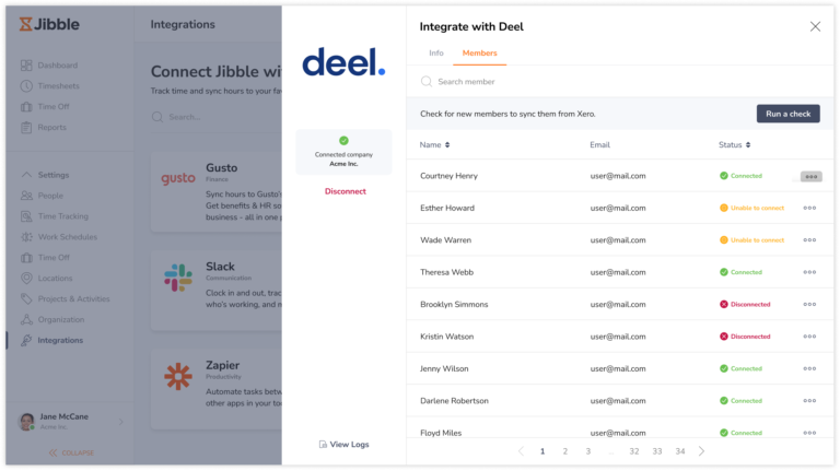 Members tab on Deel integration