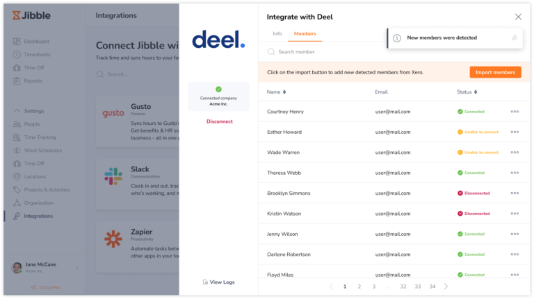 Message showing that new members were detected for Deel integration