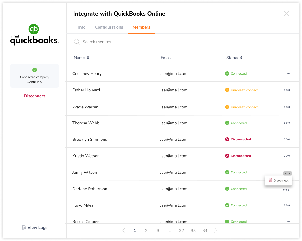Disconnecting connected members from QuickBooks