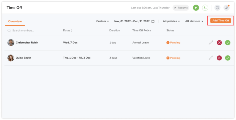 Adding time off for your team