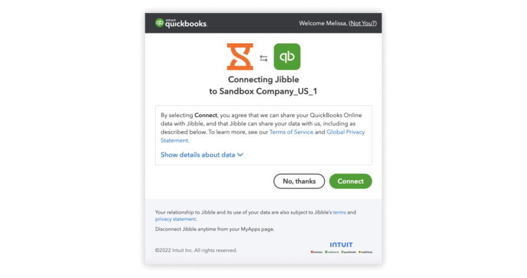 QuickBooks Online authorization prompt