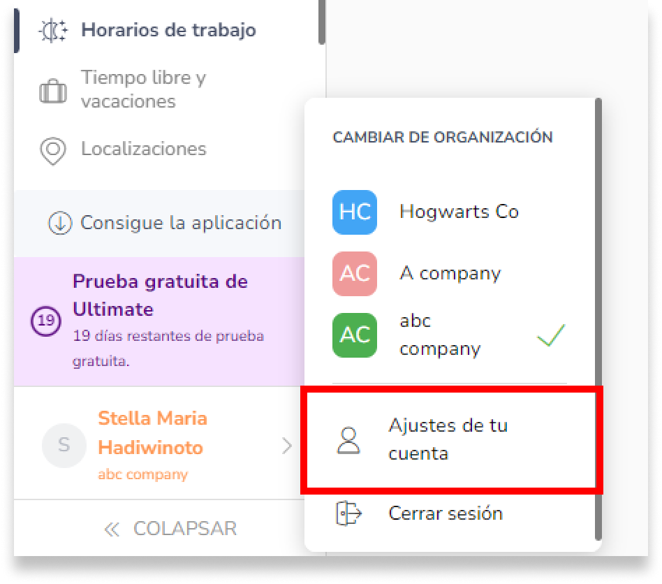 Ve a Ajustes de tu cuenta.