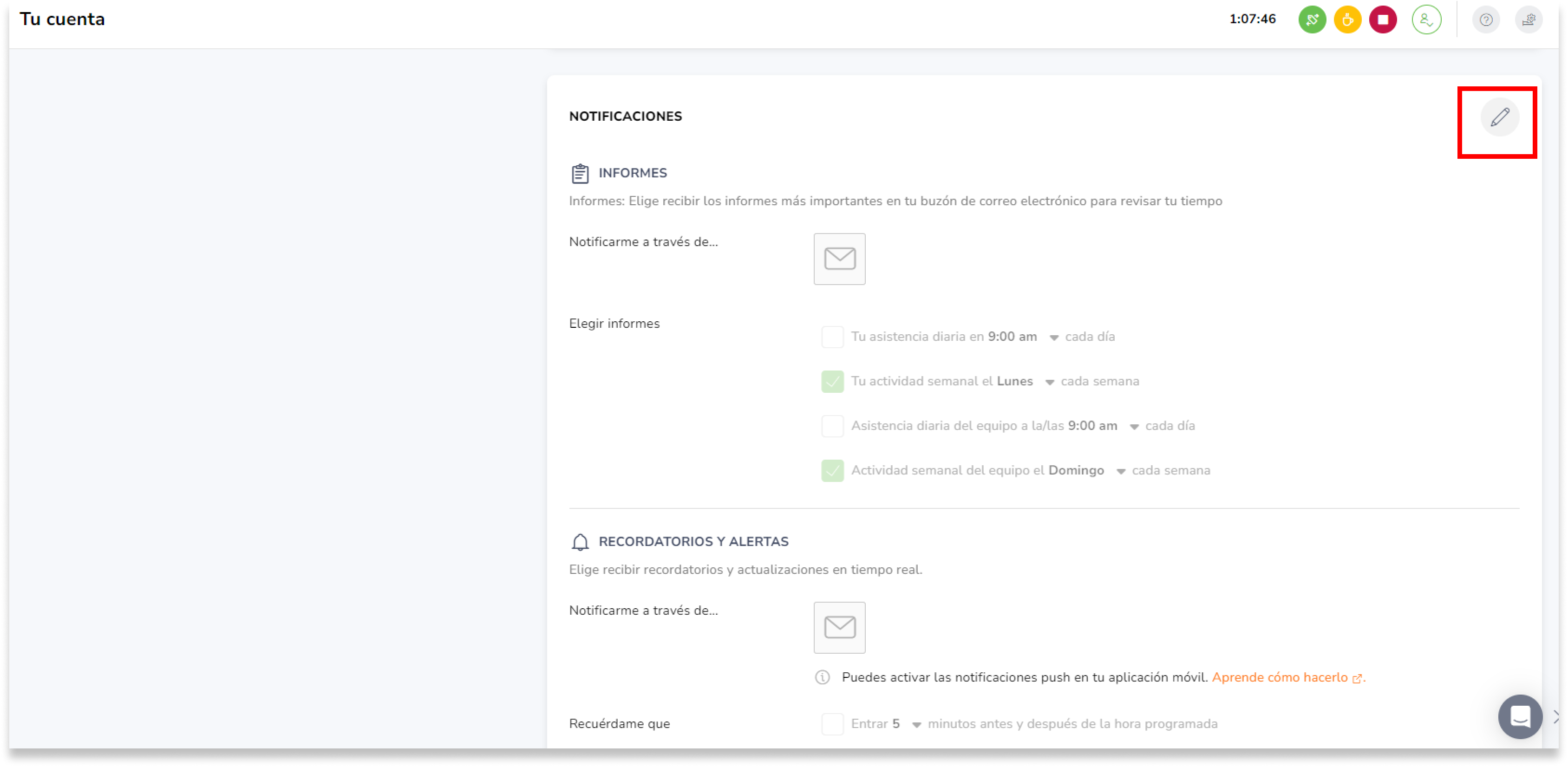 En la sección Notificaciones, haz clic en el icono del lápiz.