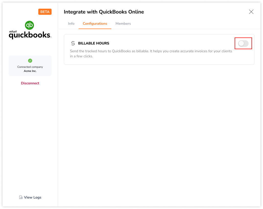 Enabling billable hours syncing for QuickBooks Online