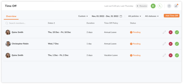 Pending time off added to overview