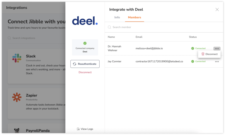 Disconnecting members for Deel integration
