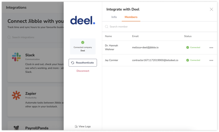 Viewing members for Deel integration