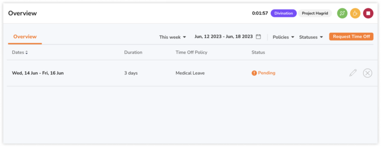 Time off overview for members once a request is submitted