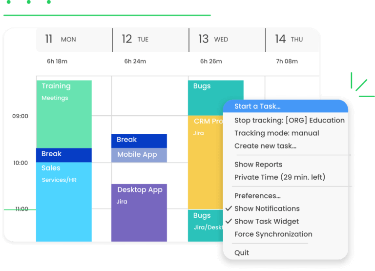 Interface showing option to start a task and background showing previous activity.