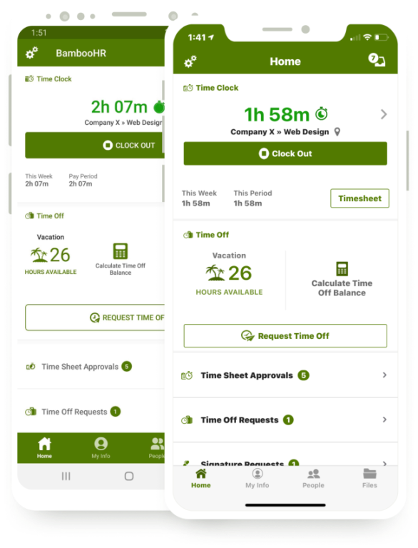View of bambooHR's mobile app