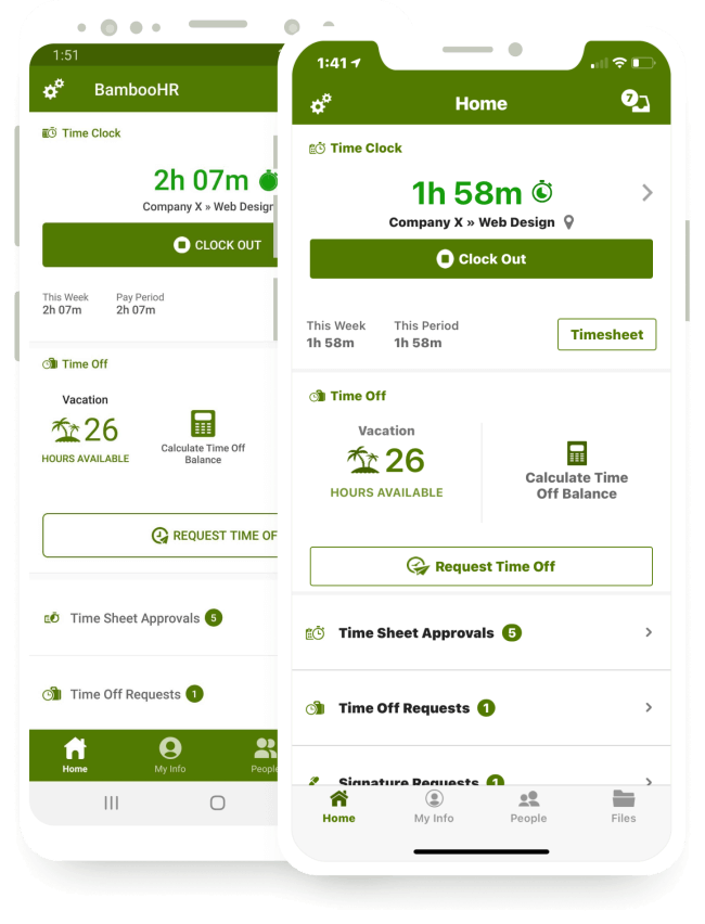 View of bambooHR's mobile app