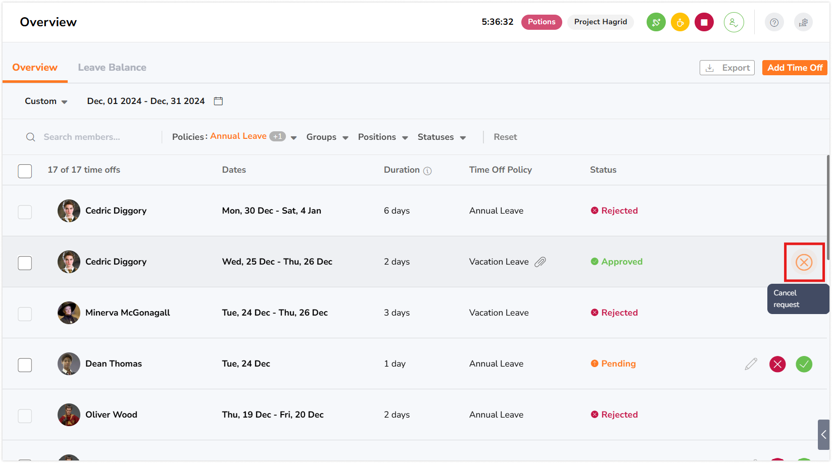 取消休假申请的按钮
