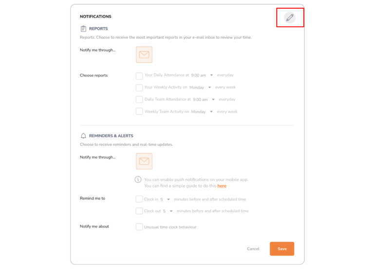 Jibble dashboard notifications edit pencil