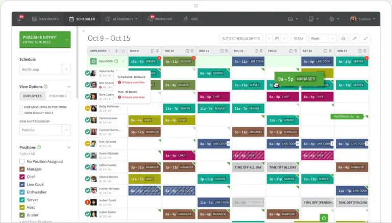 Dashboard with calendar and employee details