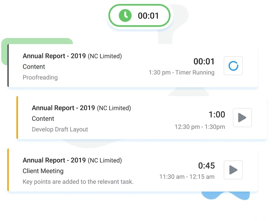 Avaza's Time Tracking feature tracking time for different projects.