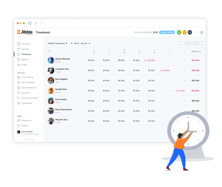 Automated timesheets on web with real-time updates