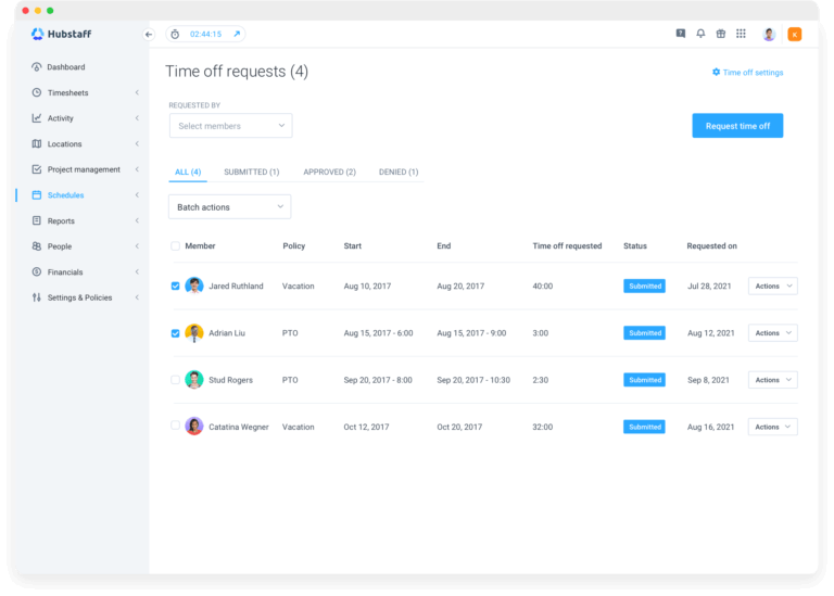 Hubstaff dashboard showing time tracking and other features