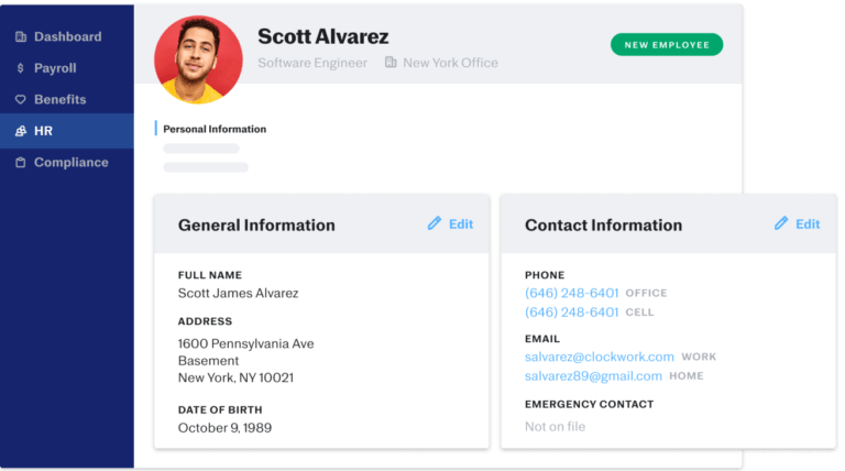 Employee onboarding sheet showing image and details