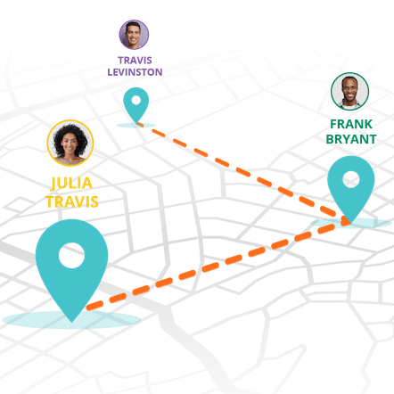 Map showing employees in different locations
