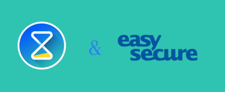 Graphic showing the TimeTrack and EasySecure logos representing integration between the two.