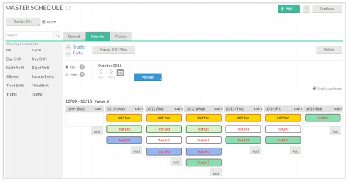 Screenshot of TimeClock Plus master schedule