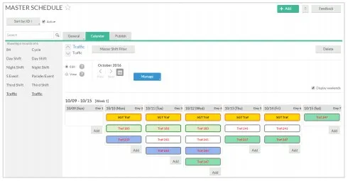 Screenshot of TimeClock Plus master schedule
