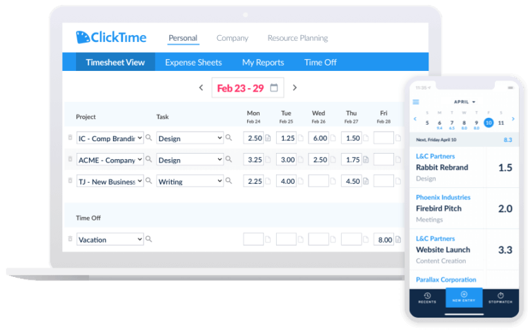 Clicktime timesheets view 
