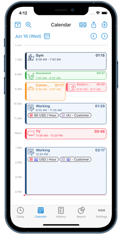 Calendar displaying different tasks
