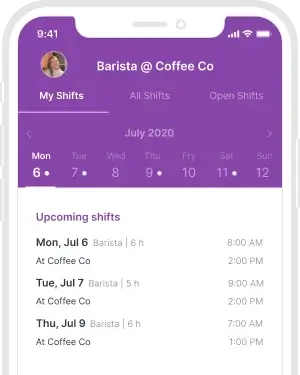 A list view of all shifts for an employee