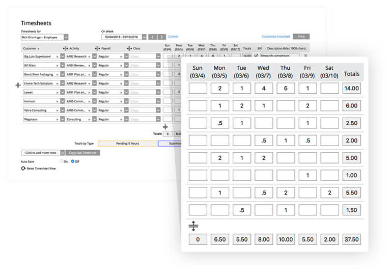 Legal tracking timesheet