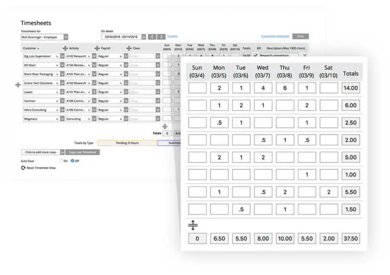 Legal tracking timesheet