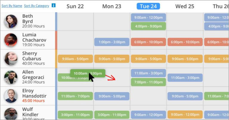 Scheduling calendar with drag and drop