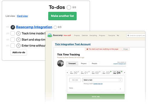 Time tracking and to do list display