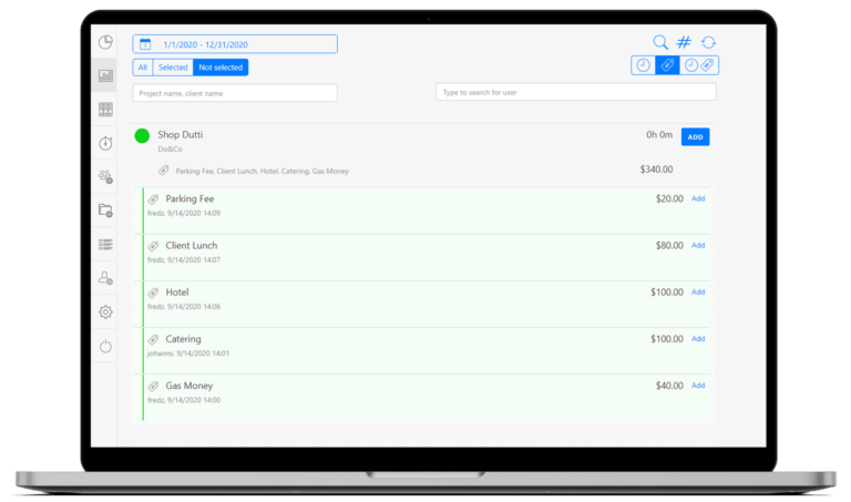 List showing invoices for clients