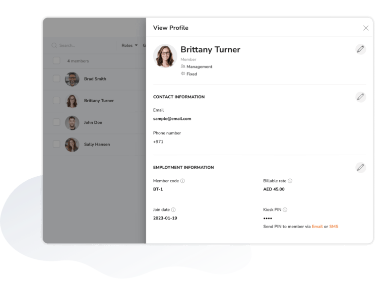 Employee profile information on Jibble