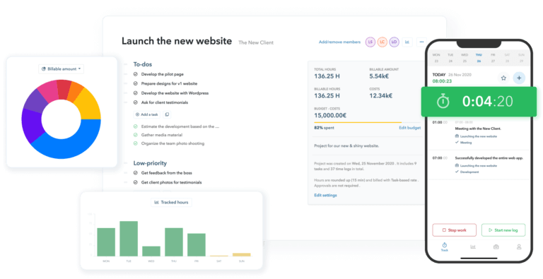 Funzione di reporting e dashboard del software di time tracking di MyHours.