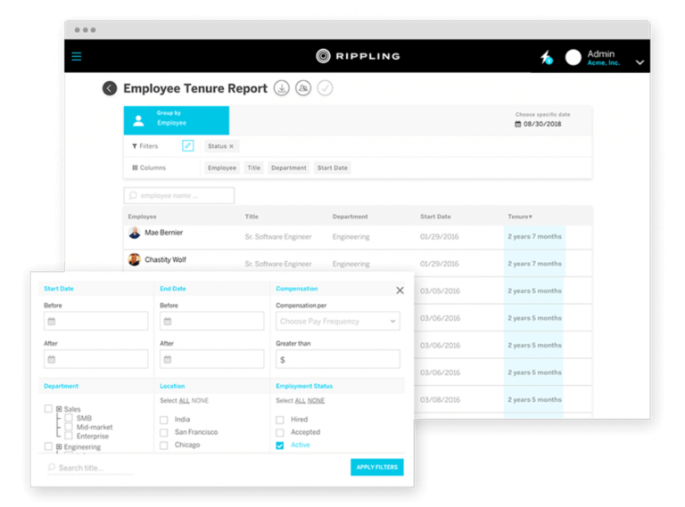 Visualizing employee tenure report