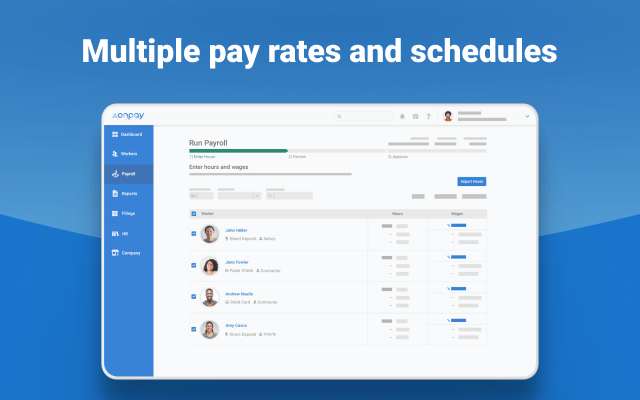 Screen visualizing multiple pay rates and schedules