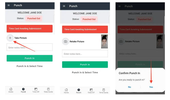 Showing punch screen for an employee