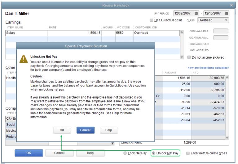 Showing special paycheck situation boc