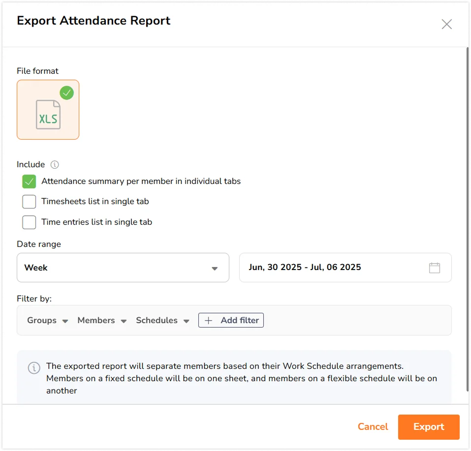 Attendance insights report sidebar fields