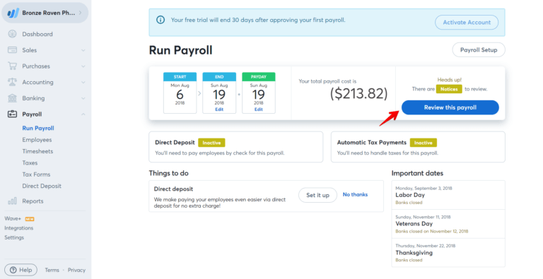 Screen visualizing payroll screen