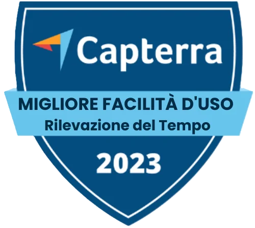 Capterra - Migliore Facilità d'Uso (Rilevazione del Tempo) 2023 Capterra - Migliore Facilità d'Uso (Rilevazione del Tempo) 2023