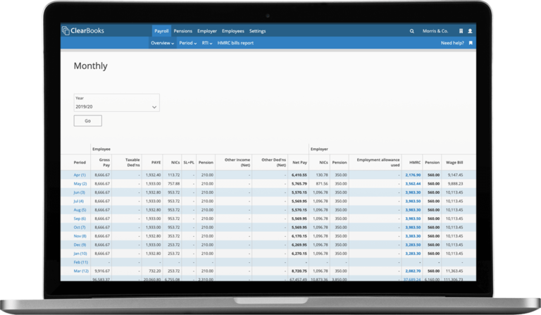 Showing list of monthly payrolls on Clear Books