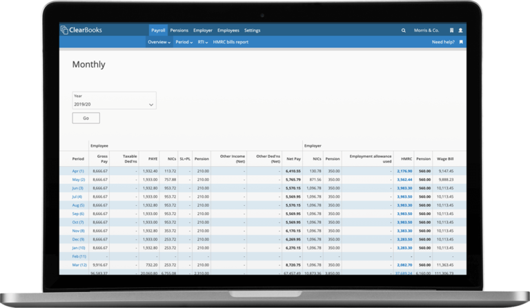 Showing list of monthly payrolls on Clear Books